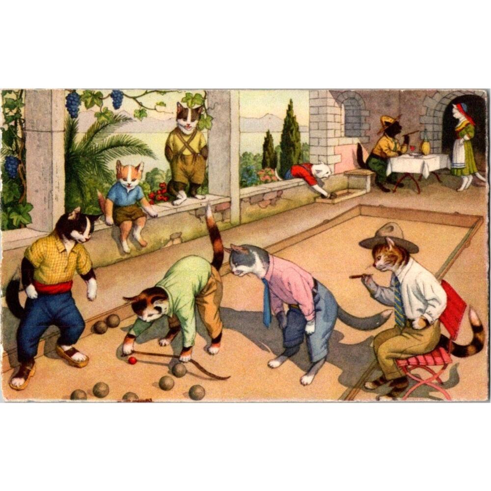 Postcard Cats Eugen Hartung Artist #4739 Anthropomorphic 1940s 5.5 x 3.5"